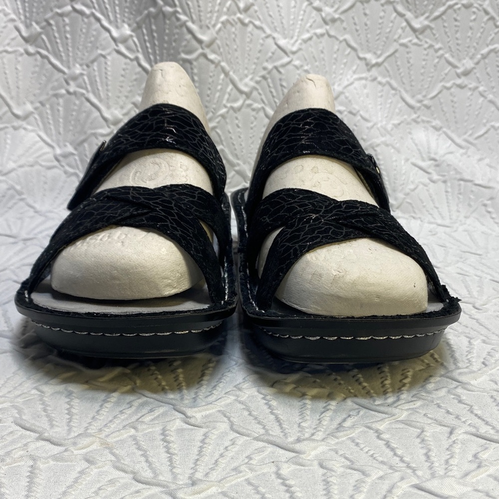 Alegria Victoriah Lustrous Black Strappy Leather Chiappetta Slide Sandals comfy - Picture 5 of 14